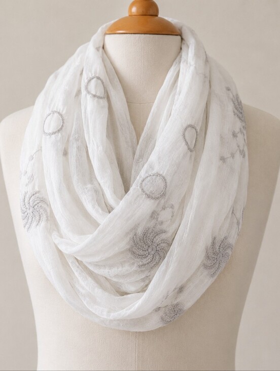 aerie Accessories - Aerie White Gauze Embroidered Infinity Scarf NWT Lightweight